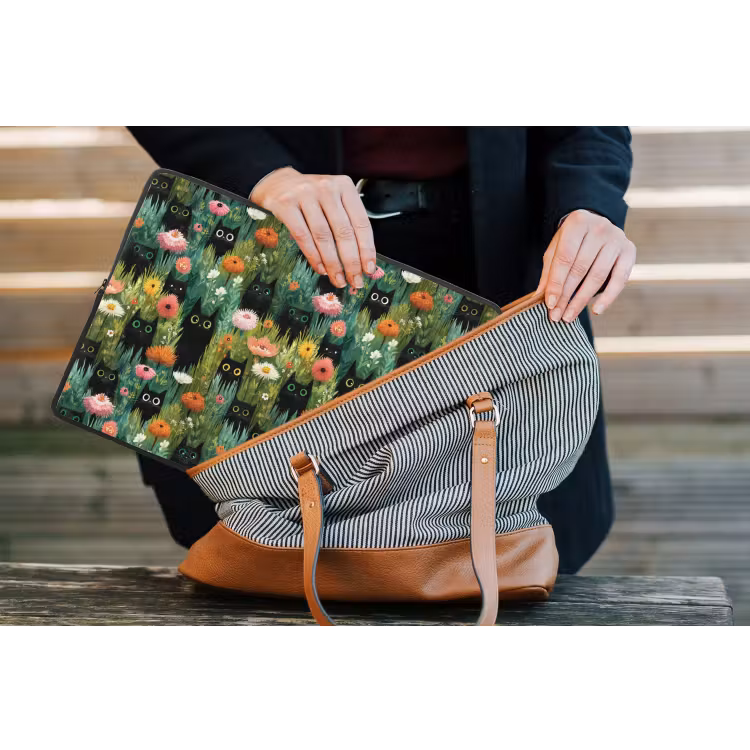 Katten - Bloemen - Kleurrijk laptophoes neopreen klein 279 -tas