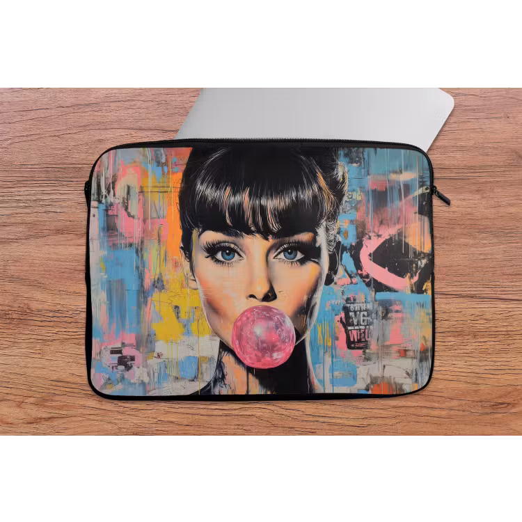 Kauwgom - Vrouw - Penseelstreken - Modern laptophoes neopreen klein -tafel
