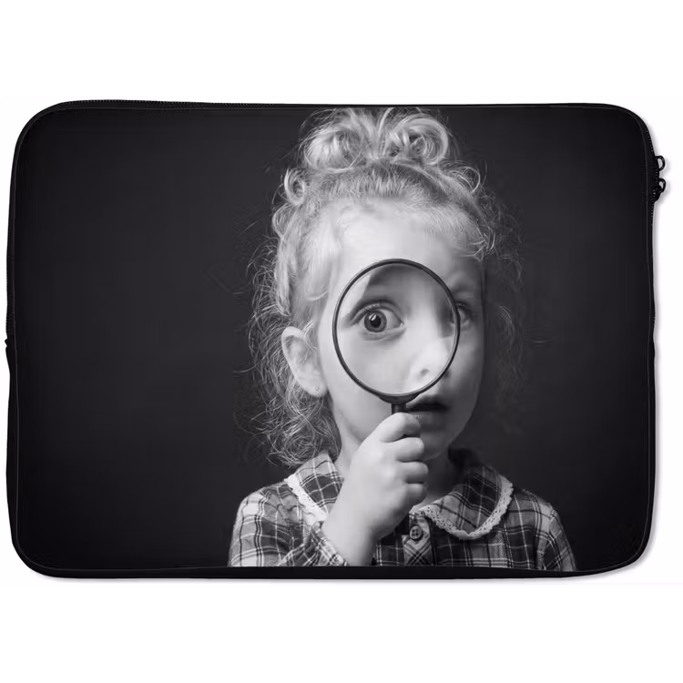 Kind - Vergrootglas - Portret - Zwart-wit laptophoes neopreen klein -zkaufland3dotto