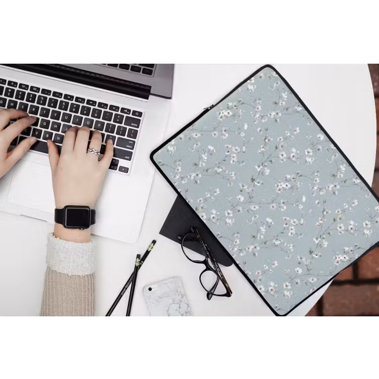 Klassiek - Bloemen - Blauw laptophoes neopreen klein 279 -bureau