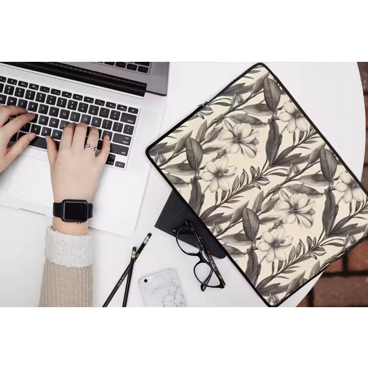 Klassiek - Botanisch - Zwart - Beige laptophoes neopreen klein 279 -bureau