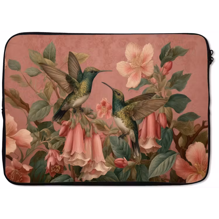 Kolibries - Bloemen - Groen - Roze laptophoes neopreen klein -zkaufland3dotto
