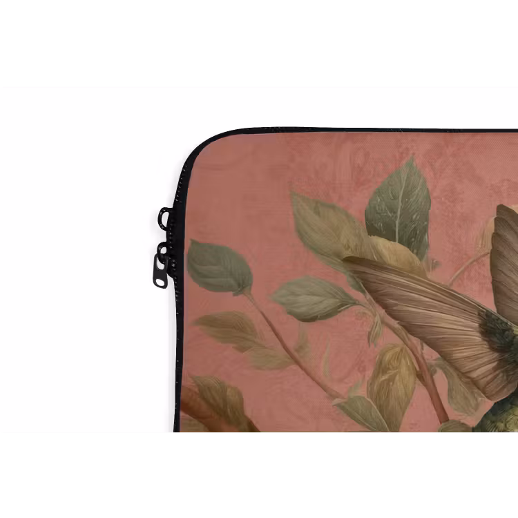 Kolibries - Bloemen - Groen - Roze laptophoes neopreen klein -detail
