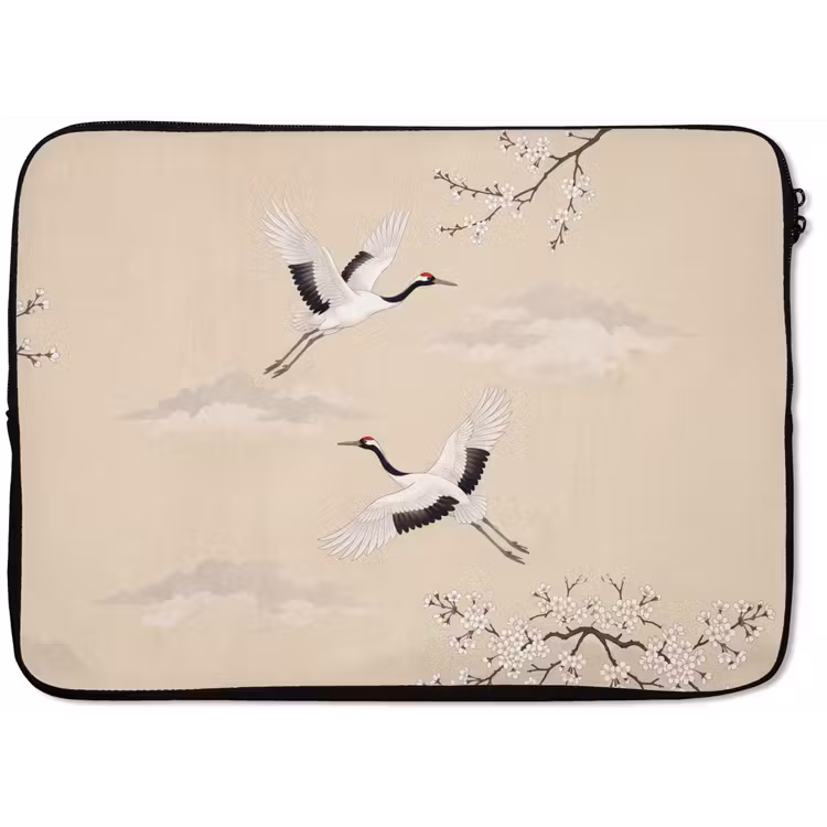 Kraanvogels - Bloesem - Beige laptophoes neopreen klein -zkaufland3dotto