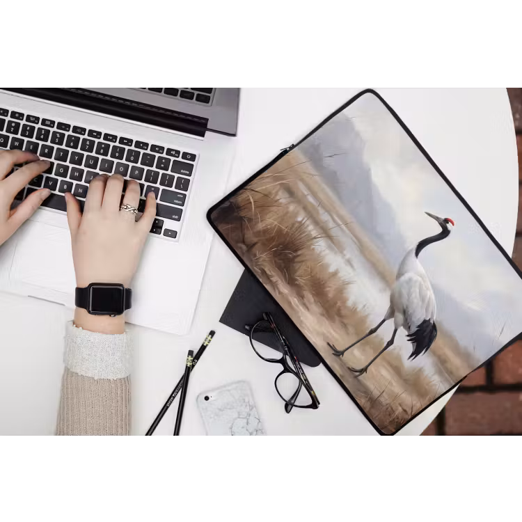 Kraanvogel - Natuur - Realistisch laptophoes neopreen klein -bureau
