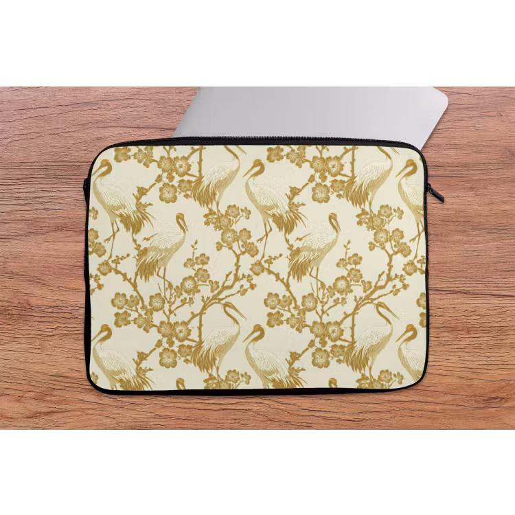 Kraanvogels - Kersenbloesem - Goud laptophoes neopreen klein 279 -tafel