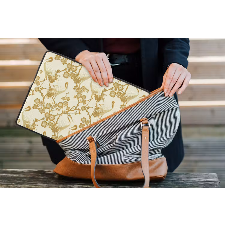 Kraanvogels - Kersenbloesem - Goud laptophoes neopreen klein 279 -tas