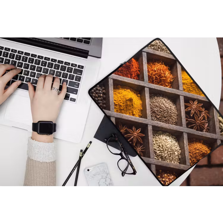 Laptop hülle - Kräuter – Holz – Essen - Kruiden - Houten - Eten laptophoes neopreen klein