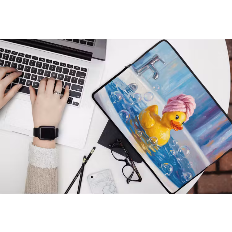 Creatief - Badeend - Kleurrijk laptophoes neopreen klein -bureau