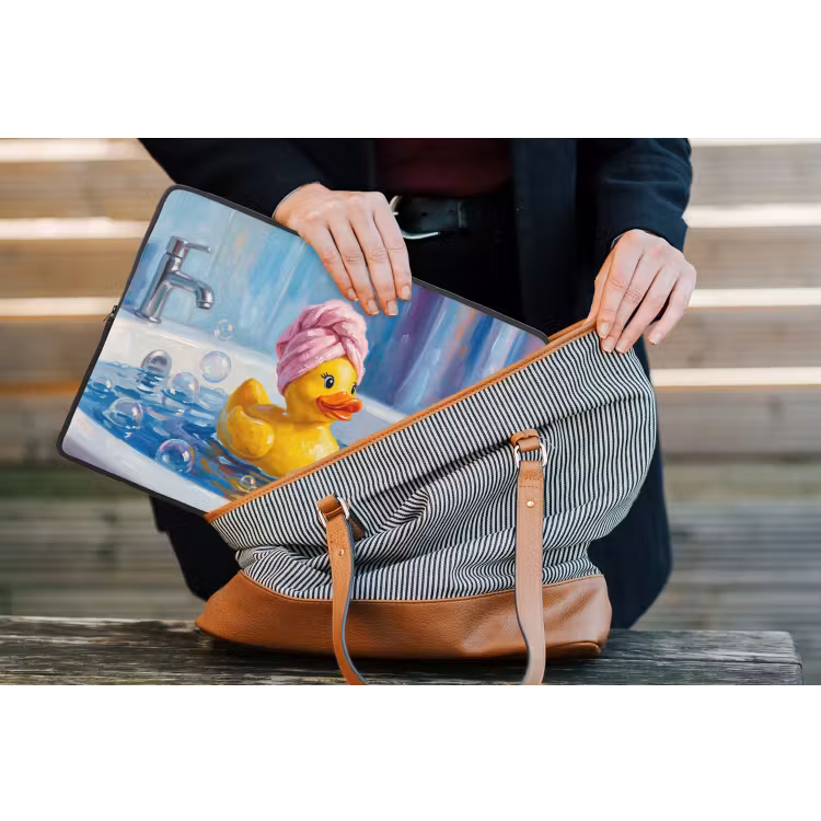 Creatief - Badeend - Kleurrijk laptophoes neopreen klein -tas