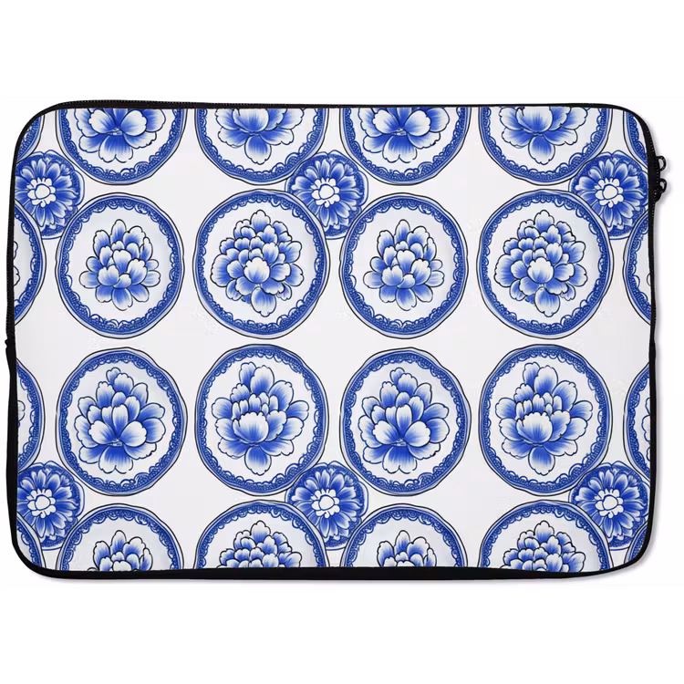 Cirkels - Bloemen - Blauw laptophoes neopreen klein 279 -zkaufland3dotto