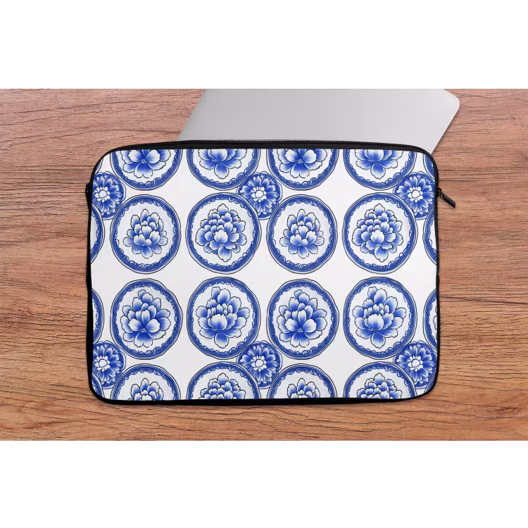 Cirkels - Bloemen - Blauw laptophoes neopreen klein 279 -tafel