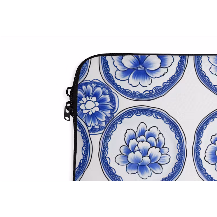 Cirkels - Bloemen - Blauw laptophoes neopreen klein 279 -detail