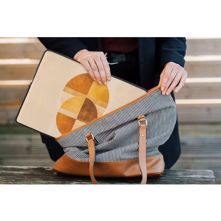 Cirkels - Geel - Minimalistisch laptophoes neopreen klein -tas