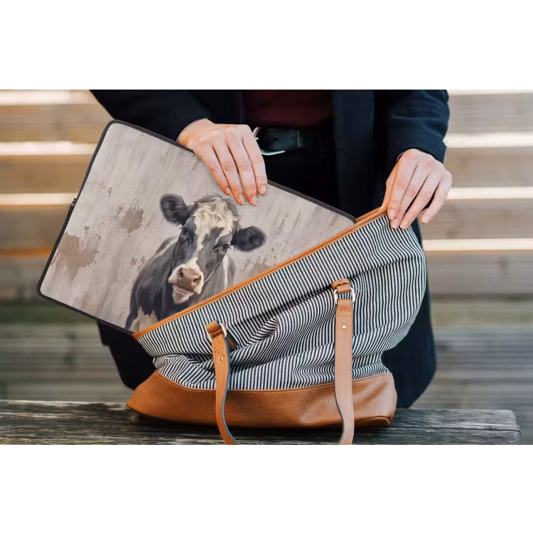 Koe - Portret - Dieren - Modern laptophoes neopreen klein -tas