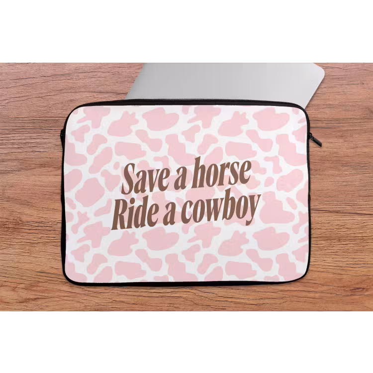 Koeienprint - Roze - Cowboy - Horse laptophoes neopreen klein -tafel