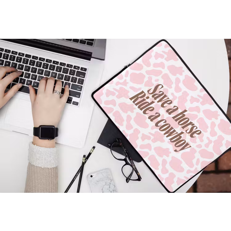 Koeienprint - Roze - Cowboy - Horse laptophoes neopreen klein -bureau
