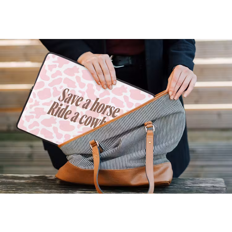 Koeienprint - Roze - Cowboy - Horse laptophoes neopreen klein -tas