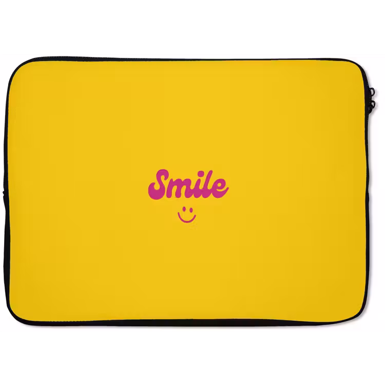 Smile - Geel - Roze laptophoes neopreen klein -zkaufland3dotto