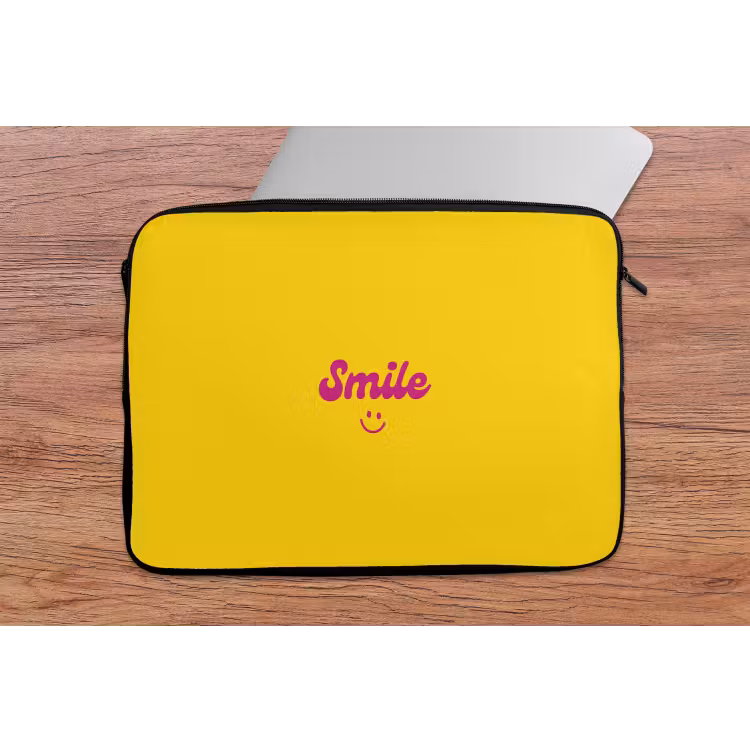 Smile - Geel - Roze laptophoes neopreen klein -tafel