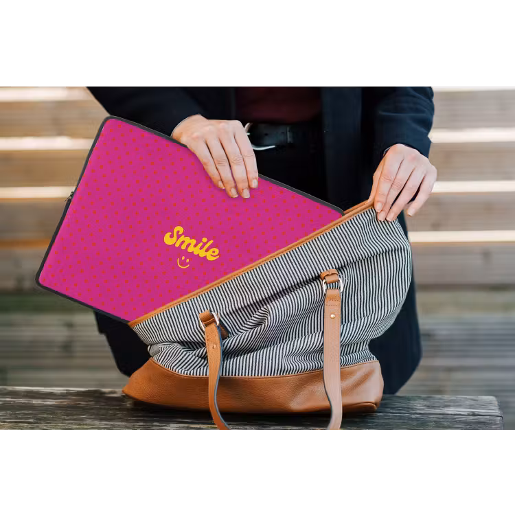 Smile - Stippen - Roze laptophoes neopreen klein -tas
