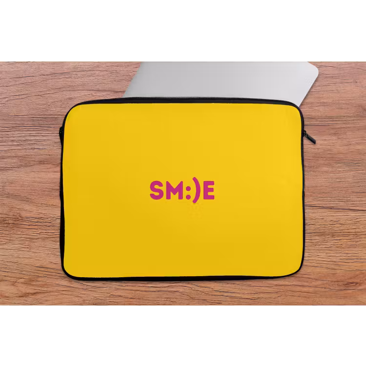 Smile - Roze - Geel laptophoes neopreen klein -tafel