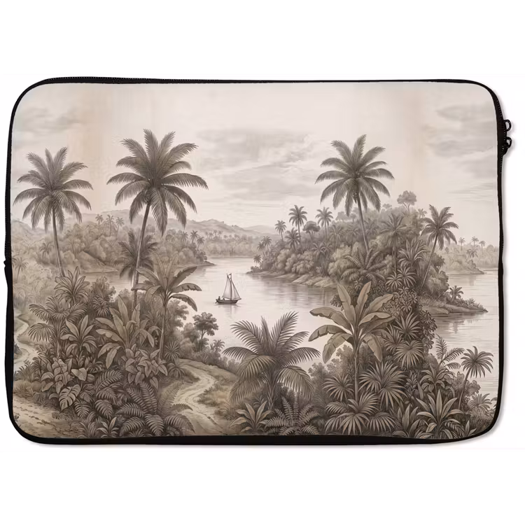 Landschap - Rivier - Boot - Tropisch - Vintage laptophoes neopreen klein -zkaufland3dotto