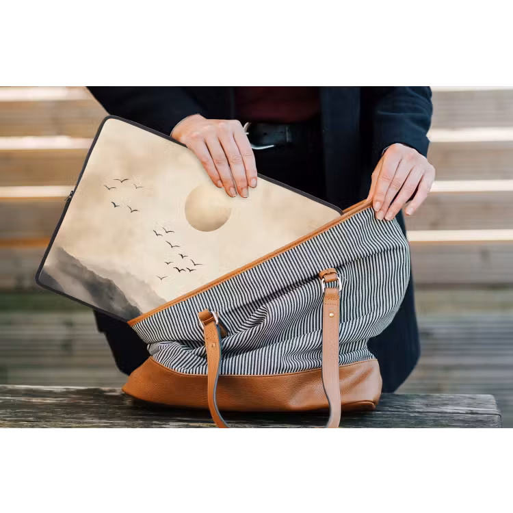 Landschap - Japandi - vogel laptophoes neopreen klein -tas