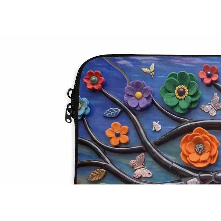 Levensboom - Mozaïek - Bloemen - Kleurrijk - Vrolijk laptophoes neopreen klein -detail