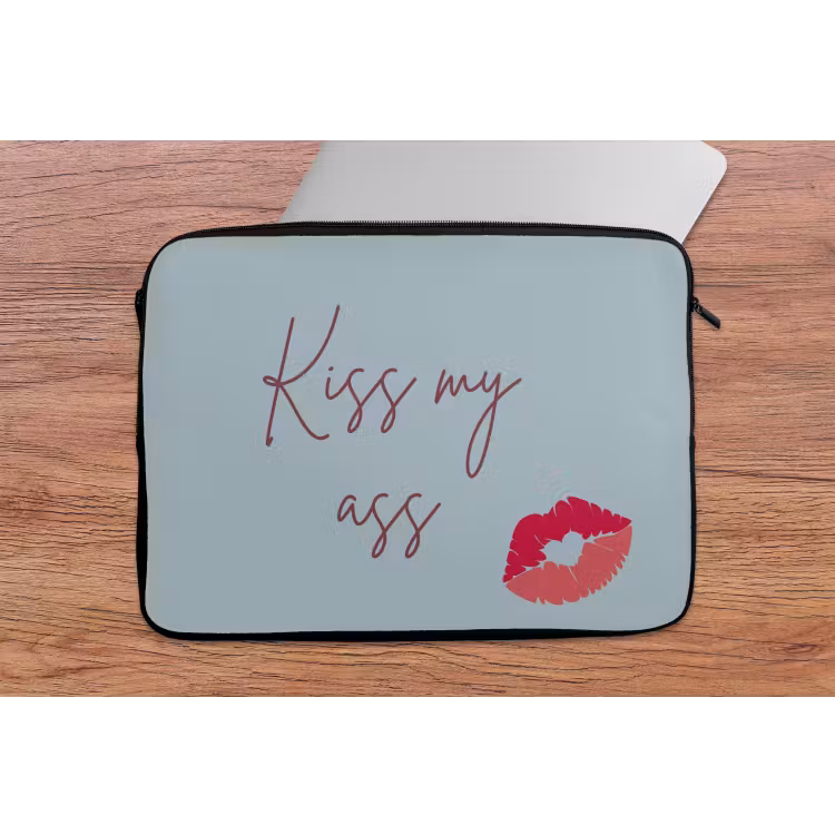 Kiss my ass - Lip - Blauw laptophoes neopreen klein -tafel