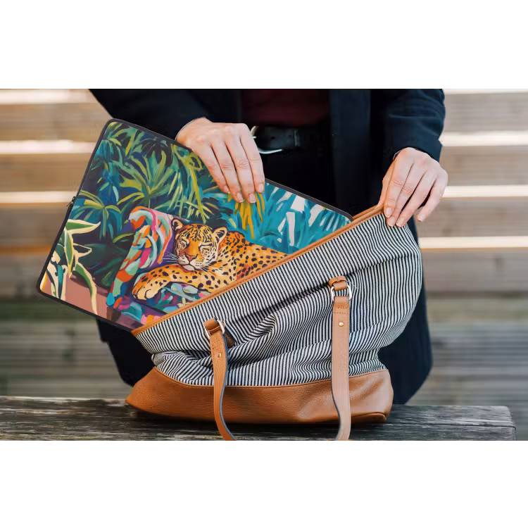 Luipaard - Kleurrijk - Tropisch laptophoes neopreen klein -tas