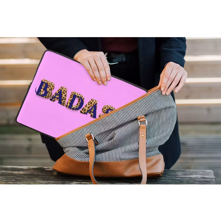 Felroze - Badass - Panterprint - Schaduw laptophoes neopreen klein -tas
