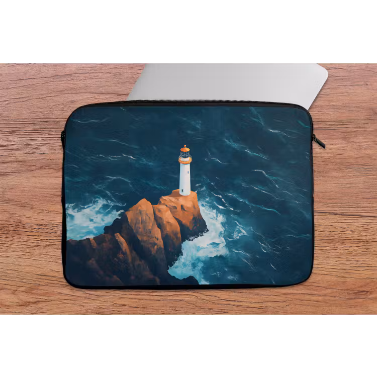 Vuurtoren - Rots - Zee - Golven laptophoes neopreen klein -tafel