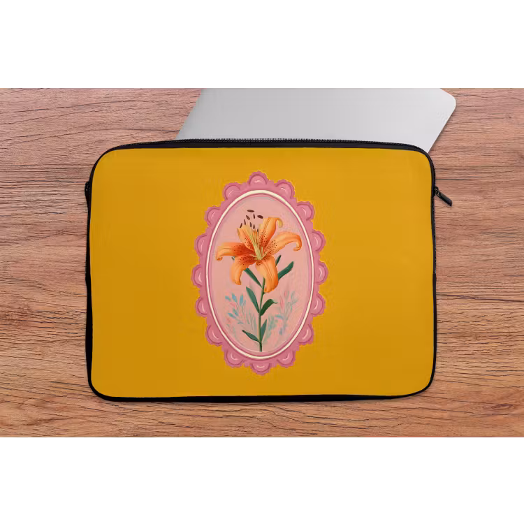 Lelie - Oranje - Lijst - Ovaal laptophoes neopreen klein -tafel