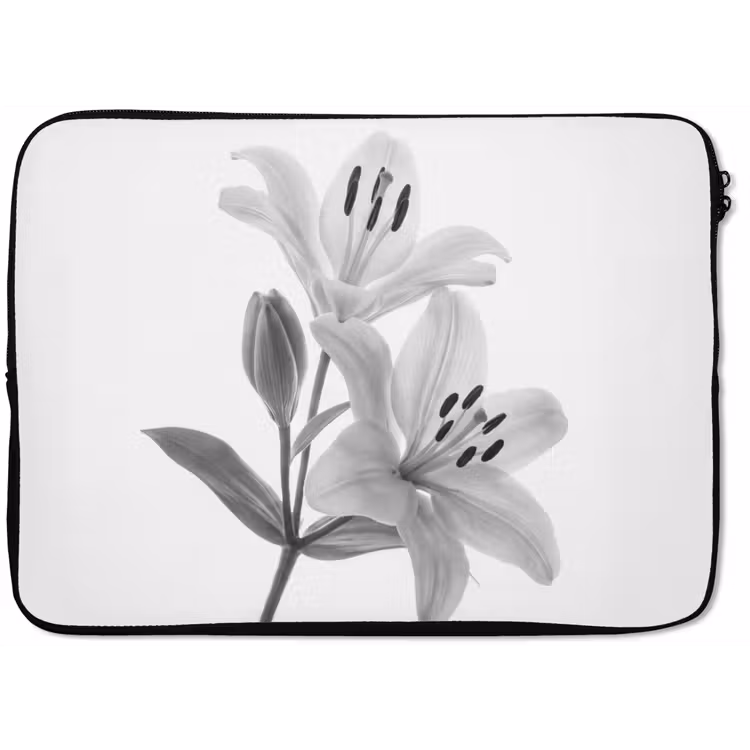 Lelies - Elegant - Zwart - Wit laptophoes neopreen klein -zkaufland3dotto