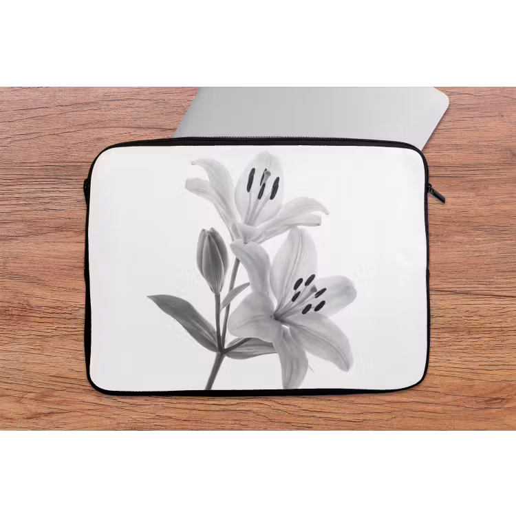 Lelies - Elegant - Zwart - Wit laptophoes neopreen klein -tafel