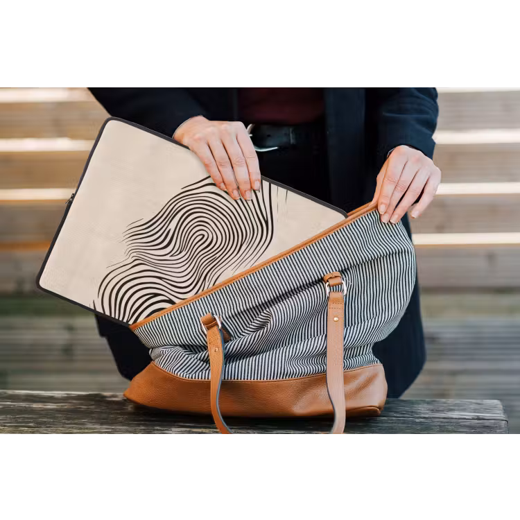 Lijnen - Abstract - Golvend - Zwart laptophoes neopreen klein -tas