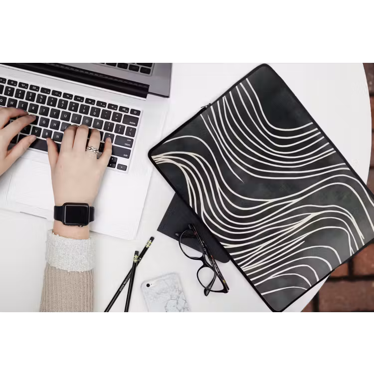 Lijnen - Patroon - Abstract - Wit laptophoes neopreen klein -bureau