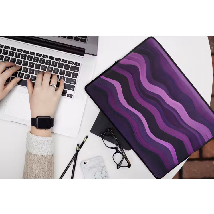 Lijnen - Golven - Paars - Abstract laptophoes neopreen klein -bureau