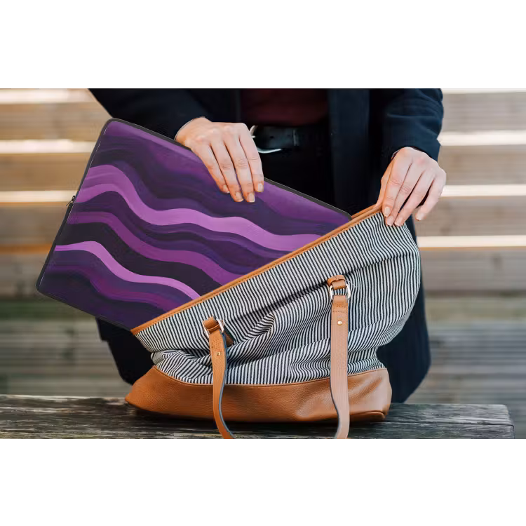 Lijnen - Golven - Paars - Abstract laptophoes neopreen klein -tas