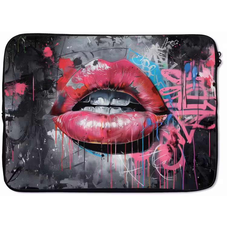 Lippen - Felroze - Graffiti - Verfstrepen laptophoes neopreen klein -zkaufland3dotto