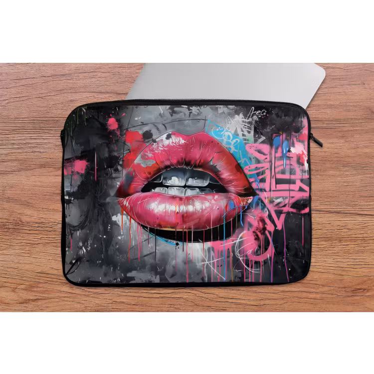 Lippen - Felroze - Graffiti - Verfstrepen laptophoes neopreen klein -tafel