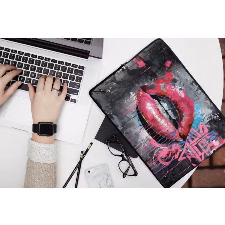 Lippen - Felroze - Graffiti - Verfstrepen laptophoes neopreen klein -bureau