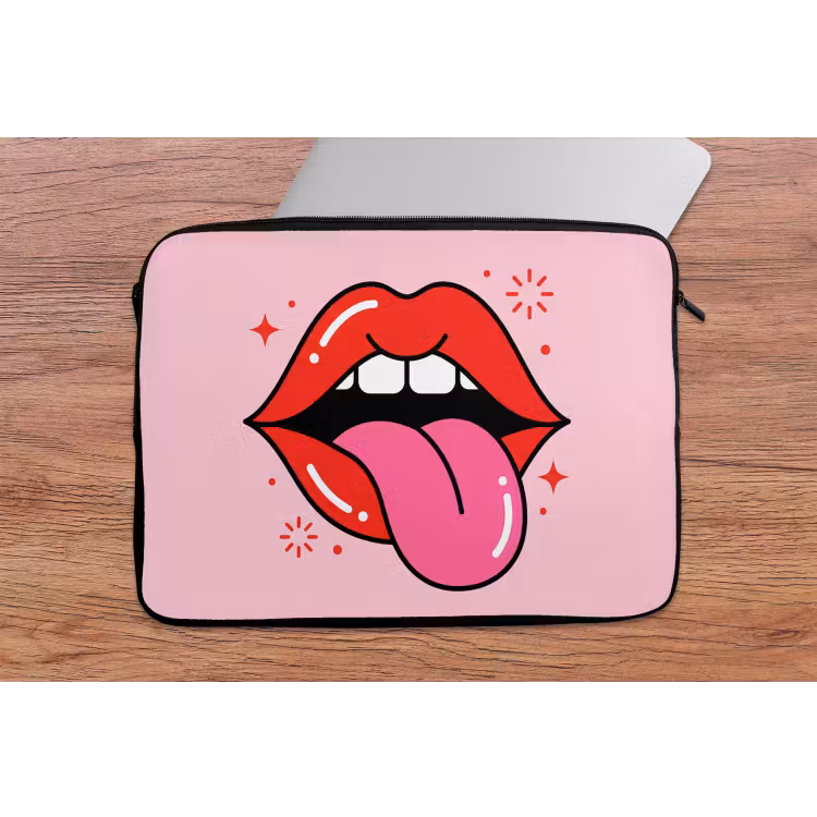 Lippen - Tong - Pop-art - Kleurrijk - Roze laptophoes neopreen klein -tafel