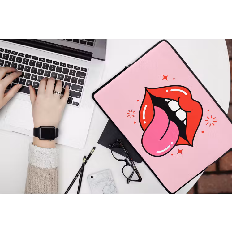Lippen - Tong - Pop-art - Kleurrijk - Roze laptophoes neopreen klein -bureau