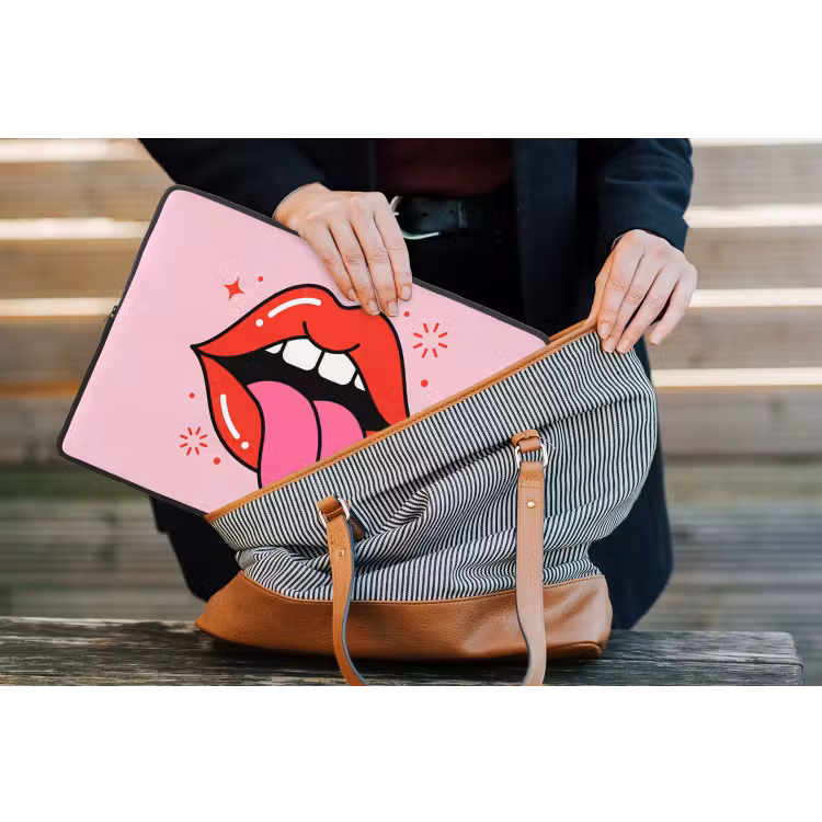 Lippen - Tong - Pop-art - Kleurrijk - Roze laptophoes neopreen klein -tas