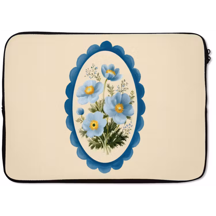 Lijst - Bloemen - Lichtblauw - Illustratie laptophoes neopreen klein -zkaufland3dotto
