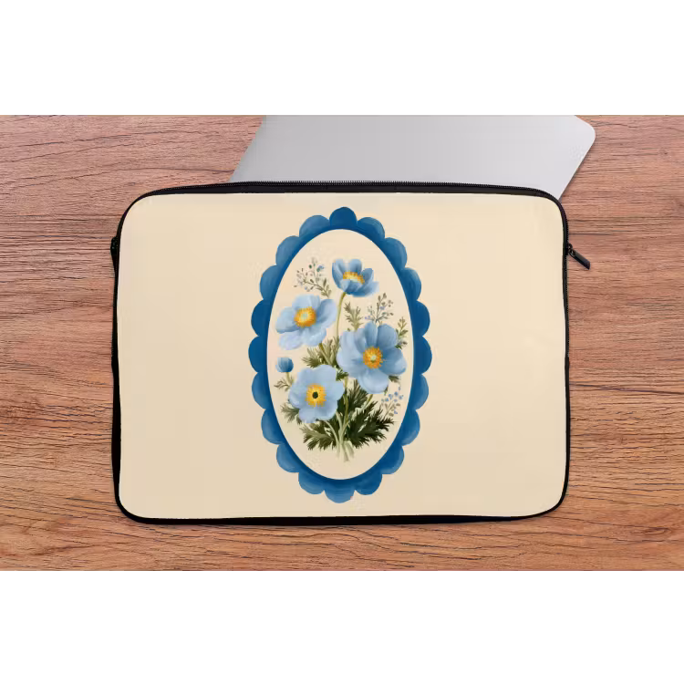 Lijst - Bloemen - Lichtblauw - Illustratie laptophoes neopreen klein -tafel