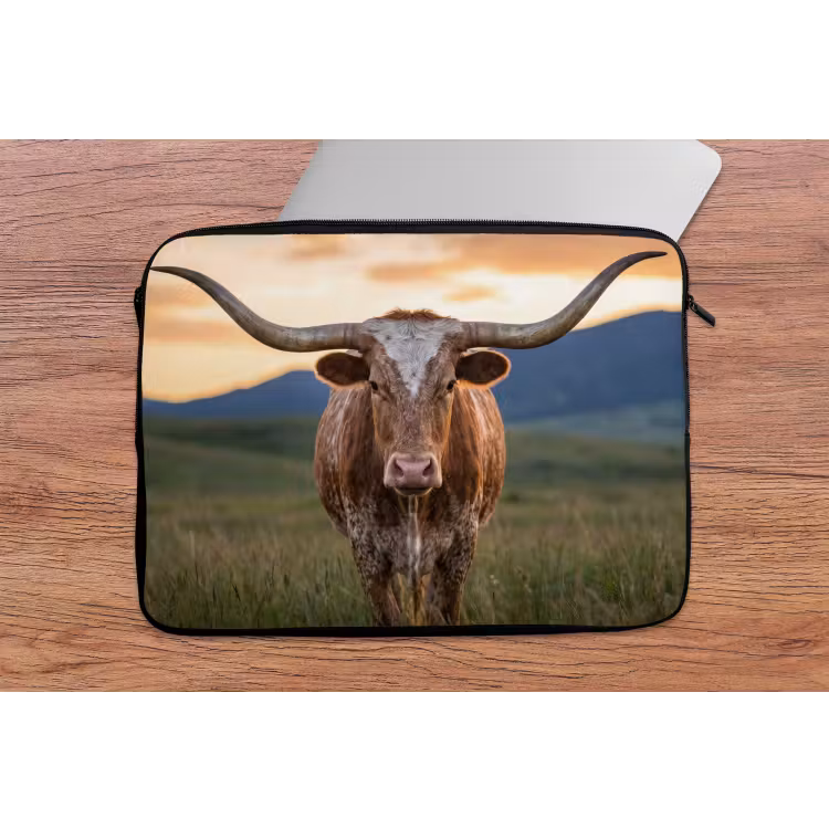 Longhorn - Landschap - Zonsondergang laptophoes neopreen klein -tafel