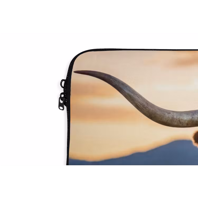 Longhorn - Landschap - Zonsondergang laptophoes neopreen klein -detail